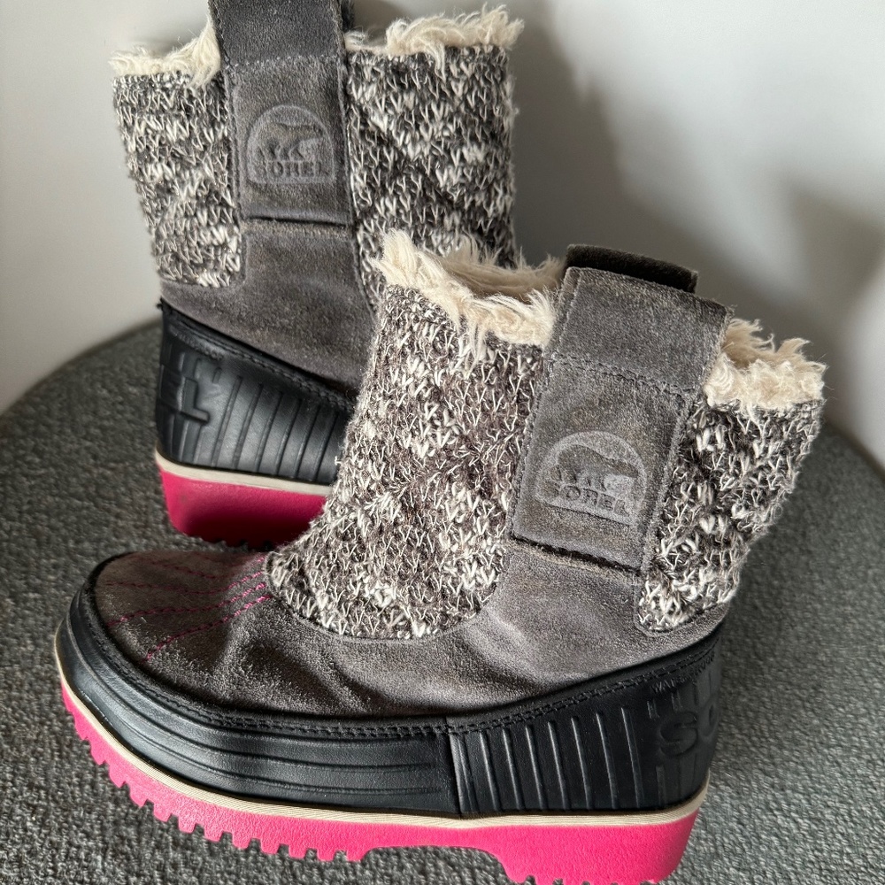 Sorel Grey Wool Waterproof Snow Boots